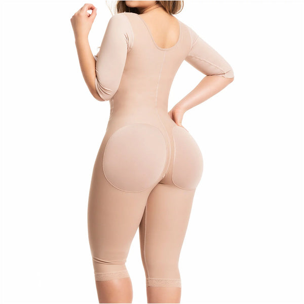 Fajas Salome 525 nude full-body post-surgery faja colombiana with arm sleeves and open-butt design, back view