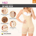 Fajas MyD 0065 beige post-surgery faja colombiana full-body compression garment with hook closure and zippered crotch front v