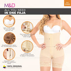 Fajas MyD 0066 beige open-bust post-surgery faja colombiana with hook-eye closure and lace trim front view