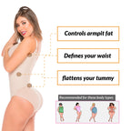 Fajas Salome 420 beige full-body Colombian shapewear bodysuit with tummy control and waist-defining compression, side view