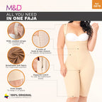 Fajas MyD 0879 beige post-surgery faja colombiana full-body shaper with hook closure and zippered crotch front view