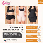Fajas Salome 233CCB beige full-body post-surgery faja before after results, Colombian shapewear with butt lifter front view