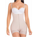 DEZY DEZYBI235 beige open-bust bodysuit with front zipper and lace trim, Colombian shapewear faja for daily body shaper use