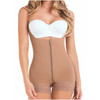 DEZY DEZYBI235 nude Colombian shapewear boyshort faja with front zipper and lace trim, daily body shaper front view