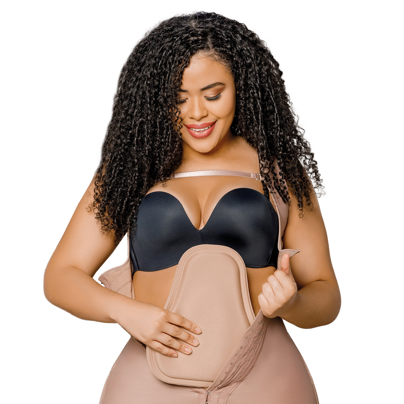 Fajas Salome 2514 nude Colombian shapewear with abdominal board panel and hook closure, post-surgery body shaper lifestyle vi