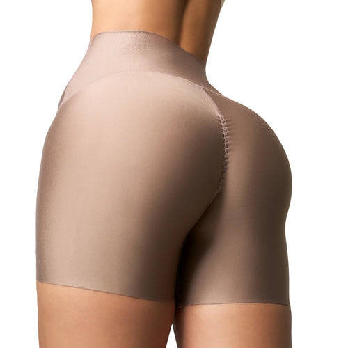 Fajas Salome 020879 nude booty-lifting shorts back view, Colombian shapewear high-waist body shaper for daily use