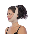 Fajas Salome 322 beige chin and neck compression garment side view, post-surgery faja colombiana for facial recovery