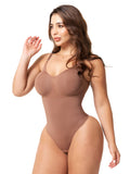 Fajas Salome 7001 nude thong bodysuit with built-in bra, daily Colombian shapewear body shaper front view