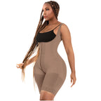 Bling Shapers BLI-098BF mocha open-bust faja colombiana with hook closure, daily Colombian shapewear bodysuit side view