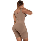 Bling Shapers BLI-098BF mocha open-bust faja colombiana bodysuit with lace hem, daily Colombian shapewear back view