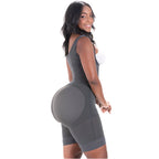 Bling Shapers BLI-098BF gray open-bust bodysuit faja colombiana with butt-lifting design, daily Colombian shapewear side view