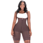 Bling Shapers BLI-099ZF chocolate brown faja colombiana bodysuit with zipper closure and adjustable straps front view