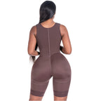 Bling Shapers BLI-553BF brown BBL post-surgery faja colombiana bodysuit with lace hem, back view Colombian shapewear