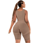 Bling Shapers BLI-553BF mocha BBL faja colombiana bodysuit with lace hem, post-surgery Colombian shapewear back view