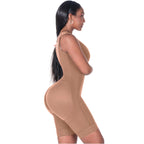Bling Shapers BLI-553BF nude BBL post-surgery faja colombiana with lace trim, full-body compression garment side view