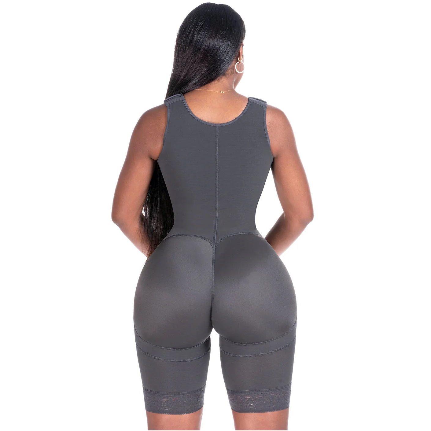 Bling Shapers BLI-553BF gray BBL post-surgery faja colombiana with butt lifter design, back view Colombian body shaper