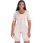 Bling Shapers BLI-938BF beige full-body post-surgery faja with sleeves and hook closure, Colombian shapewear BBL recovery fro
