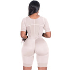 Bling Shapers BLI-938BF beige BBL post-surgery faja colombiana with short sleeves and butt-lifting cut, back view