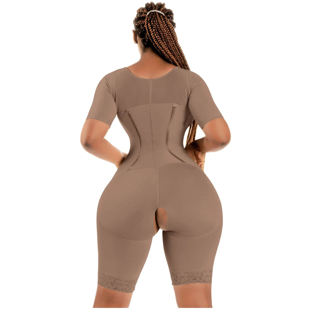 Bling Shapers BLI-938BF mocha BBL faja colombiana with open-back design, post-surgery Colombian shapewear back view