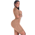 Bling Shapers BLI-938BF caramel BBL post-surgery faja colombiana with sleeves, butt-lifting Colombian shapewear side view