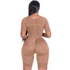 Bling Shapers BLI-938BF mocha BBL post-surgery faja colombiana with short sleeves and open-butt design, back view