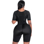 Bling Shapers BLI-938BF black BBL post-surgery faja colombiana with sleeves, open-butt Colombian shapewear back view