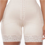 Bling Shapers BLI-T940BF beige BBL post-surgery faja colombiana with hook closure and lace trim, back view compression garmen