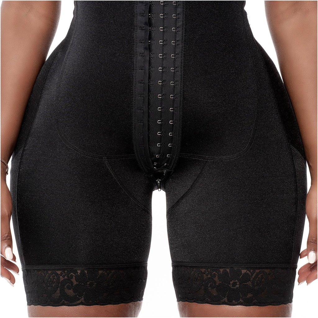 Bling Shapers BLI-T942BF black BBL post-surgery faja colombiana with hook-and-eye zipper closure front view