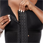 Bling Shapers BLI-T942BF black post-surgery faja colombiana with hook-and-eye closure, BBL compression garment front detail v