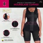 Bling Shapers 553BF black full-body Colombian shapewear with hook-and-eye closure, post-surgery BBL faja front view