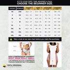 Bling Shapers BLI-938BF faja colombiana size chart showing waist and hip measurements for post-surgery BBL compression garmen