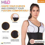 Fajas MyD C05457 black neoprene waist trainer with hook closure, strapless Colombian shapewear for posture correction
