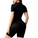 Fajas Salome 5502SCM-NE black short-sleeve full-body shaper bodysuit, Colombian shapewear daily compression garment back view
