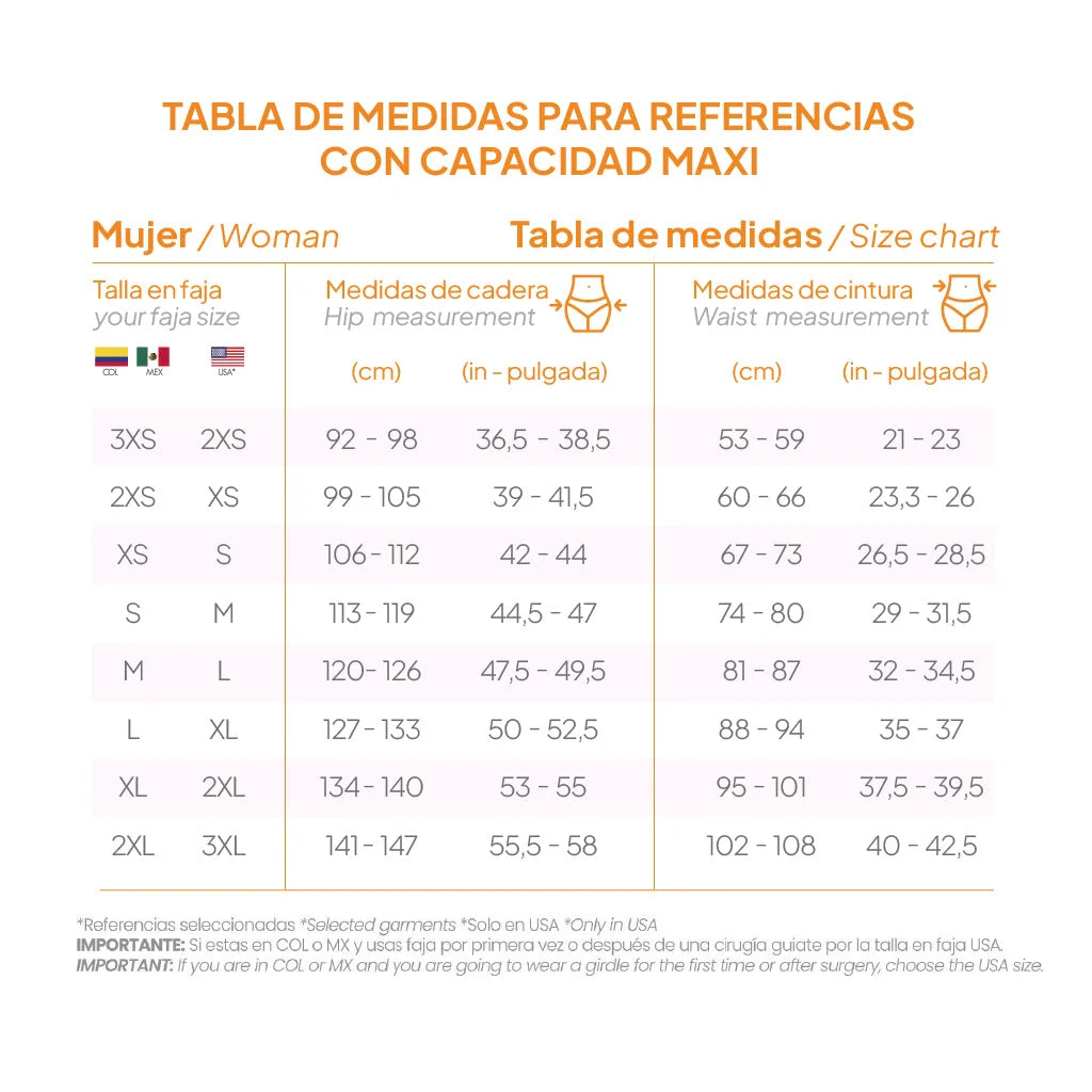Fajas MyD MYDF0269 size chart for maxi capacity Colombian shapewear post-surgery faja compression garment women's sizing guid