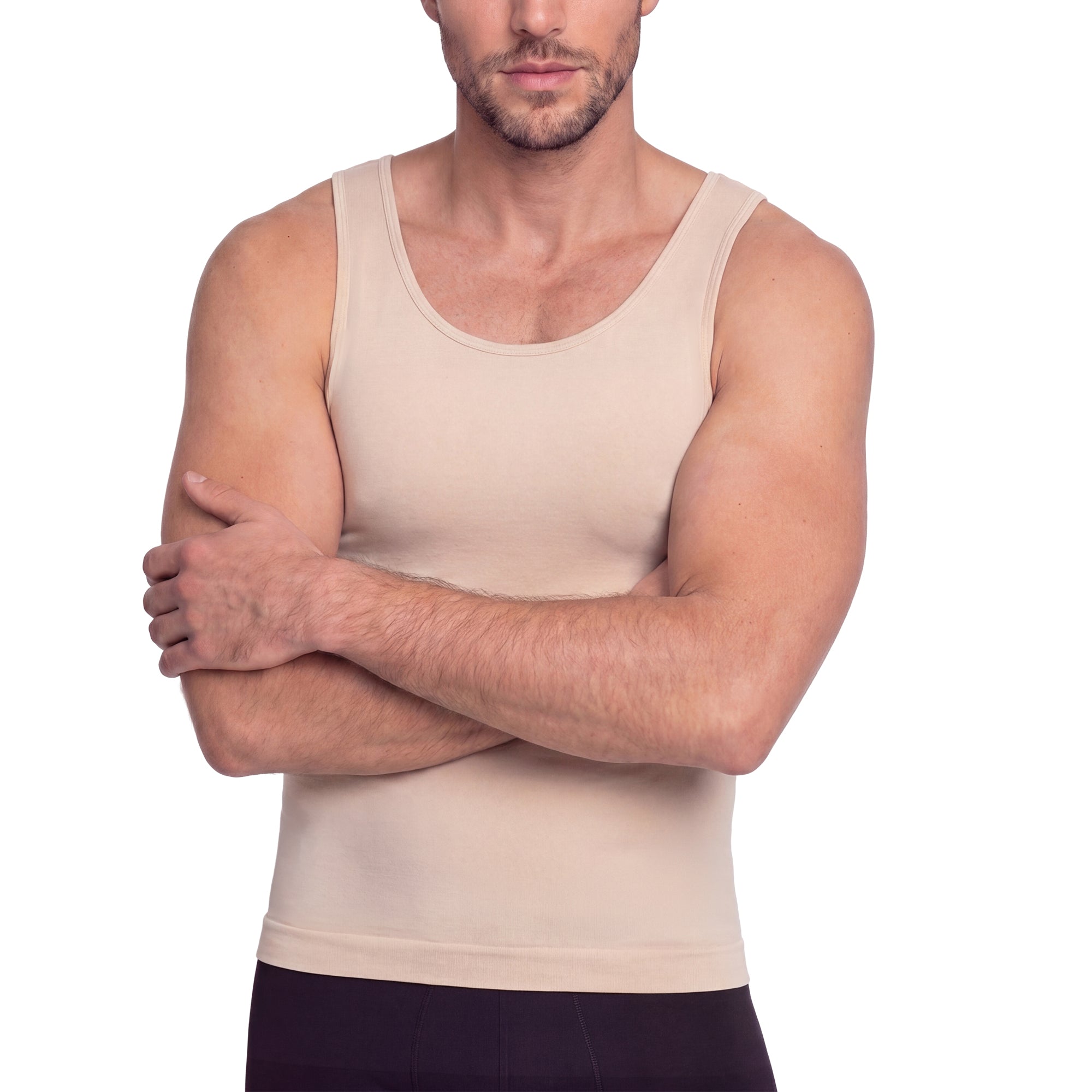 Fajas Salome 9001 beige sleeveless compression tank top body shaper, Colombian shapewear for daily torsо slimming front view