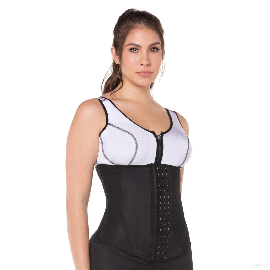 Fajas MyD MYDC5457 black hook-closure waist trainer with sport bra, Colombian shapewear for women side view