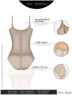 Diane & Geordi 002375 beige full-body Colombian shapewear bodysuit with adjustable straps, low back faja for daily use back v