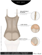 Diane & Geordi 2411 beige full-body Colombian shapewear bodysuit with adjustable straps and panty-style cut, back view