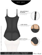 Diane & Geordi 2411 black full-body Colombian shapewear bodysuit with adjustable straps, low back, panty style body shaper ba