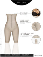 Diane & Geordi 2414 beige open-bust Colombian faja with zipper closure, post-surgery body shaper shorts front view