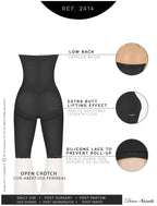 Diane & Geordi 2414 black Colombian shapewear shorts with butt lifting effect and open crotch, post-surgery faja back view