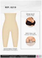Fajas Salome 0219 beige high-waist shaper shorts open bust Colombian shapewear with easy pull-up and adjustable straps