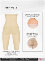Fajas Salome 0219 beige strapless shaper shorts with butt lifting effect, Colombian shapewear for daily use front view