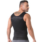 Diane & Geordi DAG-002007 black men's body shaper compression vest back view, Colombian shapewear with posture support panel