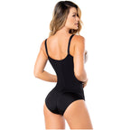 Diane & Geordi DAG-002375 black body shaper bodysuit with adjustable straps, Colombian shapewear thong back view