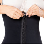 Diane & Geordi DAG-002377 black seamless faja colombiana with hook-and-eye front closure, Colombian shapewear waist trainer l