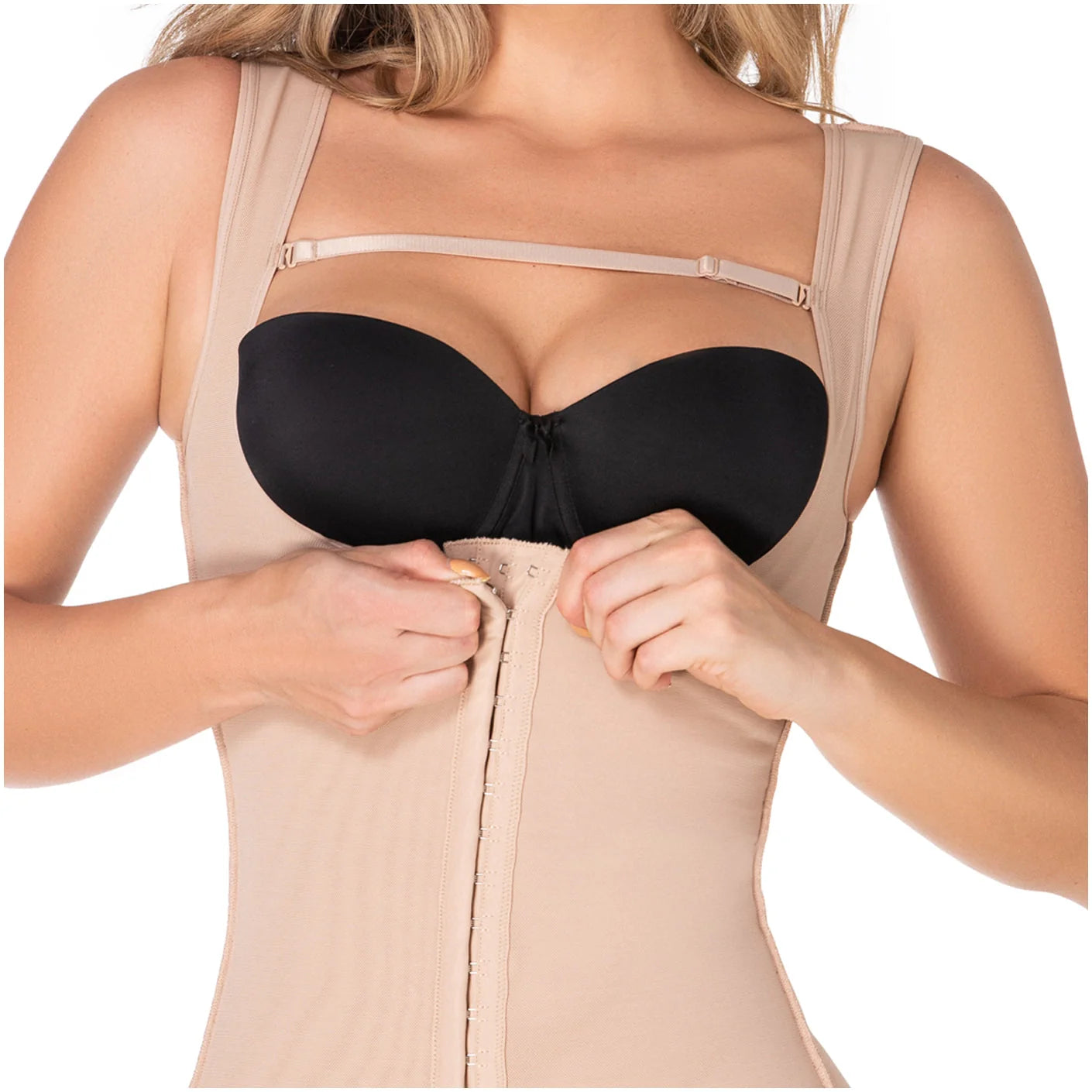 Diane & Geordi DAG-002406 nude open-bust bodysuit with hook closure, daily Colombian shapewear faja colombiana front view
