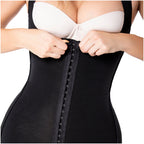 Diane & Geordi DAG-002406 black full-body Colombian shapewear bodysuit with hook closure, daily faja colombiana front view