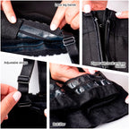 Diane Geordi DAG-002407 black body shaper detail view showing lace leg bands, zipper closure, adjustable straps, and butt lif