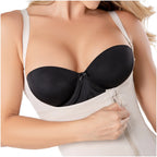 Diane & Geordi DAG-002409 beige full-body Colombian shapewear bodysuit with black built-in bra, daily faja colombiana front v